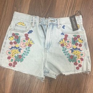 Blank NYC Light Blue Floral Embroidered Jean Shorts